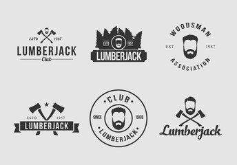 White and black lumberjack logo set