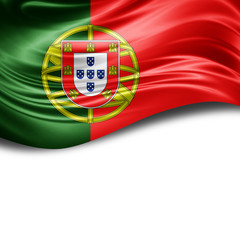 Portugal flag of silk with copyspace for your text or images and White background.
