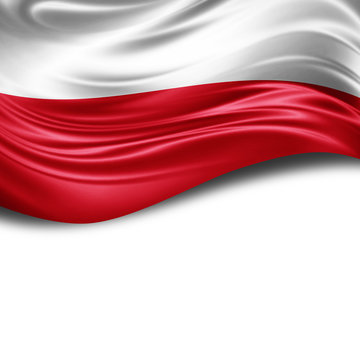 Poland flag of silk with copyspace for your text or images and White background