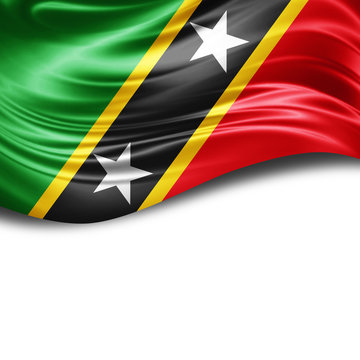 Saint Kitts and Nevis flag of silk with copyspace for your text or images and White background