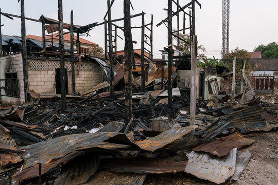 The building’s on fire - After fire, Damage caused by fire in Thailand.
