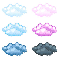 set of different funny cartoon fluffy clouds