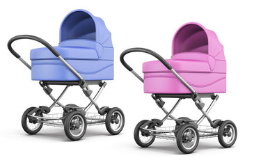 Fototapeta na wymiar Set of baby stroller isolated on white background. 3d render image.