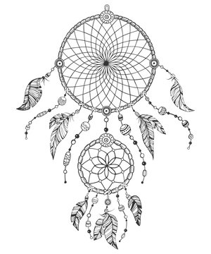 Hand drawn illustration of american indian tribal dream catcher