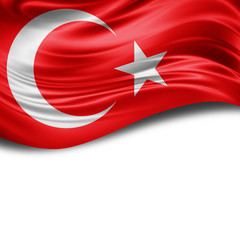 Turkey flag of silk with copyspace for your text or images and White background