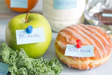 Foto op Plexiglas Calorie counting and food with labels concept © udra11