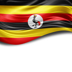 Uganda flag of silk with copyspace for your text or images and White background