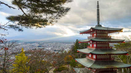 Beautiful of Mt. Fuji with fall colors in Japan