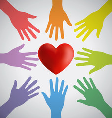 Many Colorful Hands Surrounding Heart