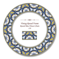 Vintage Round Retro Frame 159 Round Blue Flower Chain