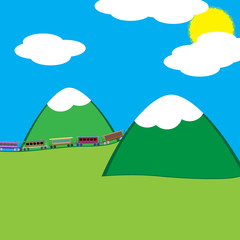 color image of the train in the mountains