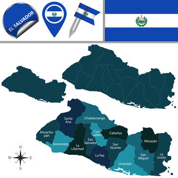Map of El Salvador with named departments