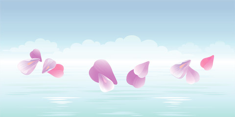 Fototapeta na wymiar Pink petals falling in water. Sakura petals. Vector