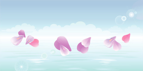 Fototapeta na wymiar Pink petals falling in water. Sakura petals. Vector