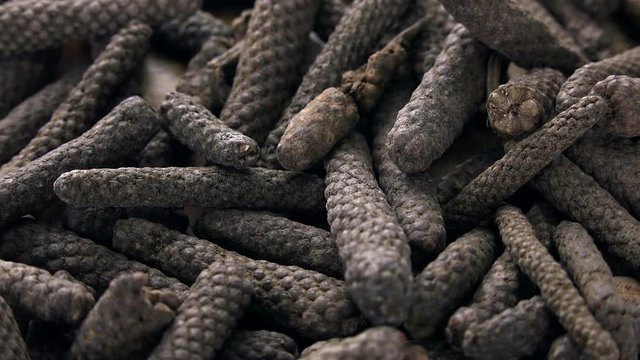 Rotating Long Pepper as not loopable 4KUHD footage
