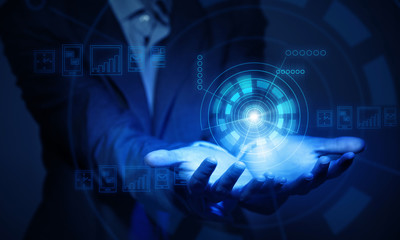 Woman presenting modern technologies