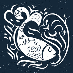 Fish whale and waves