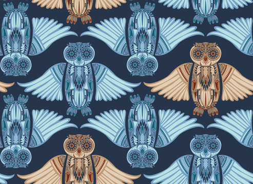 Hand-Drawn Owl illustration in abstract pattern
