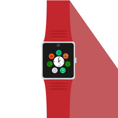 Smart watch with icons. Flat concept. Vector illustration