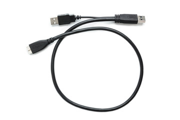 USB 3.0 cable with power line for sata 3 external hard drive isolated on white background.