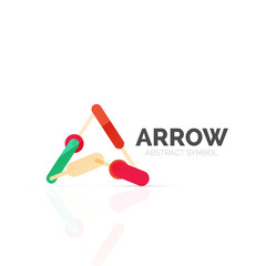 Linear arrow abstract logo, connected multicolored segments of lines in directional pointer figure