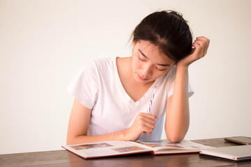 asia thai china student university beautiful girl read a book