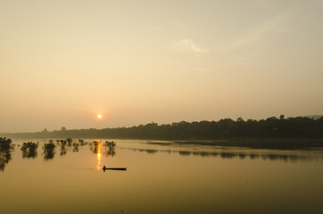 Sunset landscape at the river in Ubon Ratchathani Thailand.
