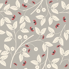 Endless pattern with flowers and ladybugs