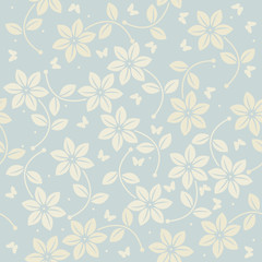 Seamless pattern with flowers and butterflies
