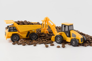 toy vehicles work with coffee beans