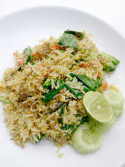 Fried rice with mackerel, mix Vegetable and Green Curry, fish sauce original thai food