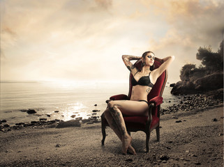 Model posing at the beach