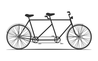classic tandem bicycle illustration. ride together on tandem, vector. - obrazy, fototapety, plakaty