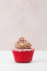 Homemade Birthday Cupcake On A Table. Copy Space.