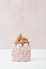 Homemade Birthday Cupcake On A Table. Copy Space.