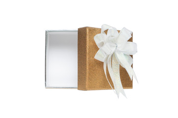 Luxury golden gift box isolated on white background