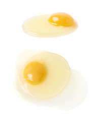 Cracked raw chicken egg isolated