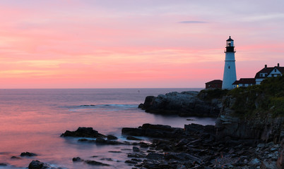 Fototapeta na wymiar The Portland Head Light Under Sunrise Skies, Portland,Maine, USA