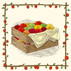 Wooden Box with Ripe Apples