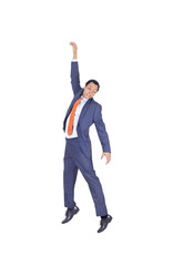 Businessman hanging in white background, concept