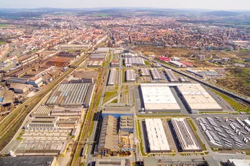 Fotobehang Luchtfoto Aerial view to industrial zone and technology park on Karlov suburb of Pilsen city in Czech Republic, Europe.