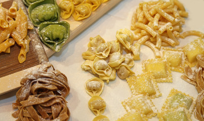 ravioli and other homemade pasta in Italy with egg and flour