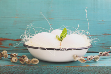 egg in the nest, branches of willow