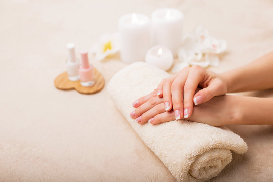 French manicure at spa studio