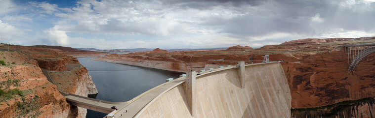 Panoramic view of Glen Canyon Dam and bridge. Arizona; USA