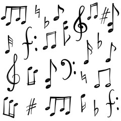 Obraz premium Zestaw nut i znaków. Ręcznie rysowane kolekcja szkic symbol muzyki