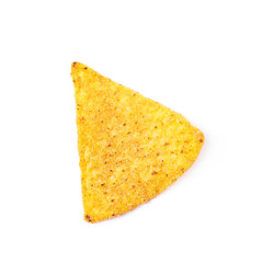 Single corn tortilla chip isolated