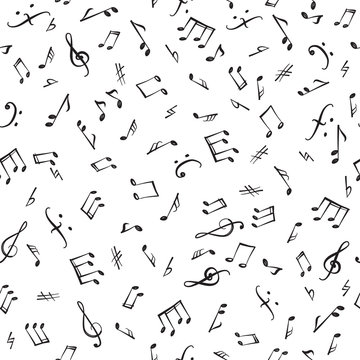 Music notes and elements seamless pattern. Musical tiling background