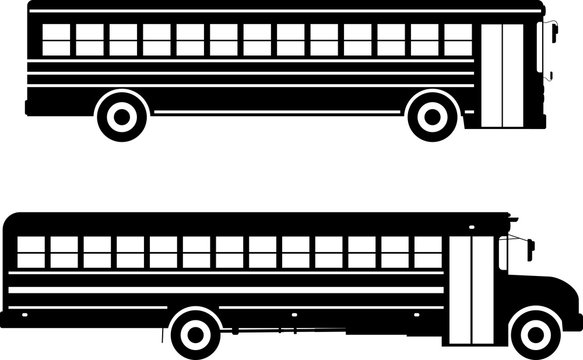Set of different silhouettes school buses isolated on white background in flat style. Vector illustration.