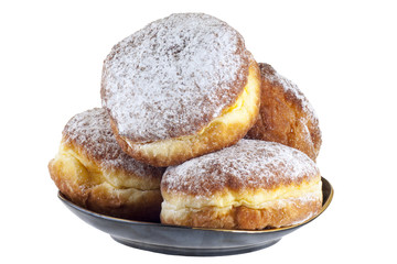 sweet donuts on a black plate, clipping path